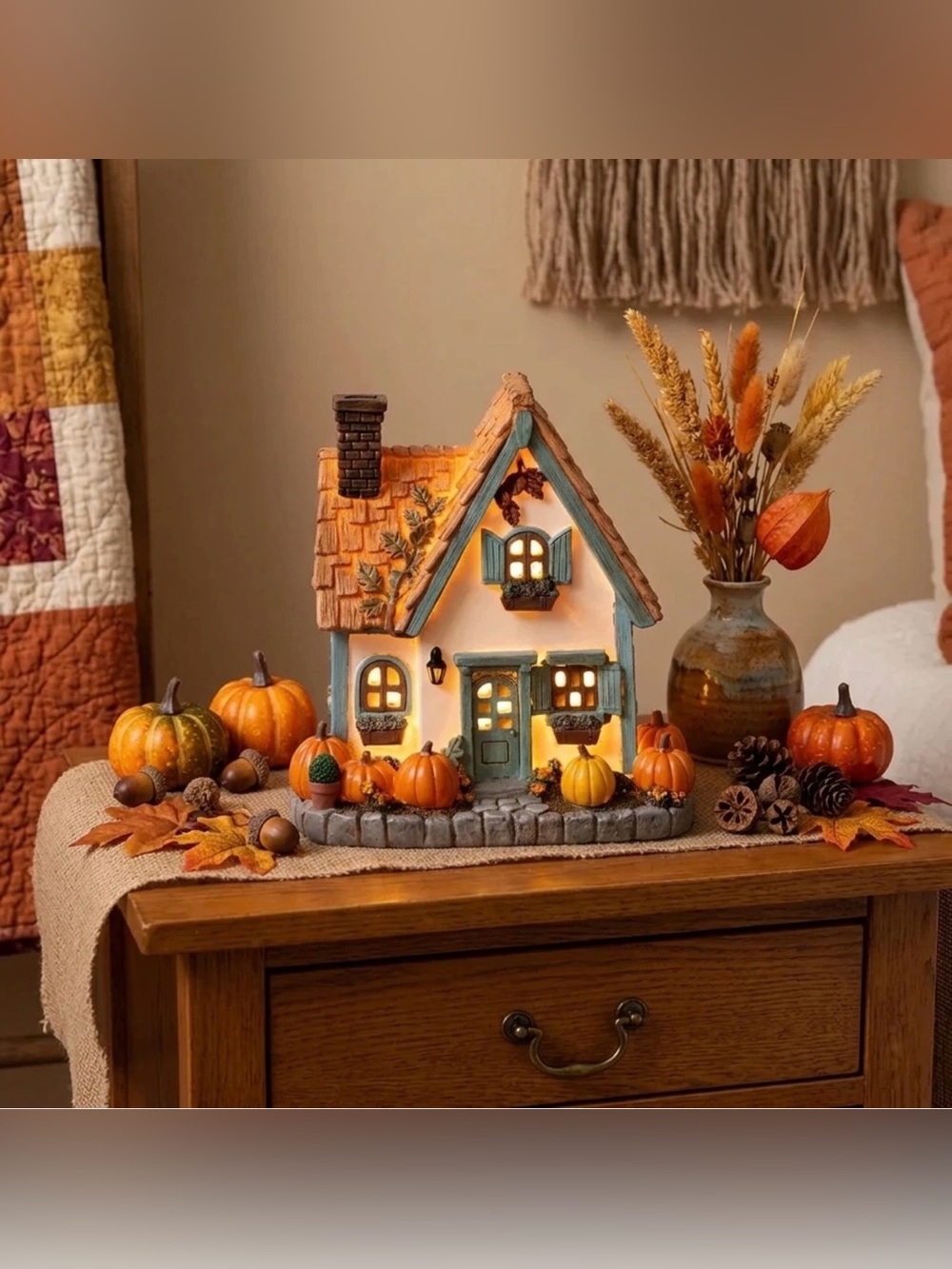 ROBERT STANLEY’S Fall Classics Light-Up Fall Pumpkin Cottage Village House